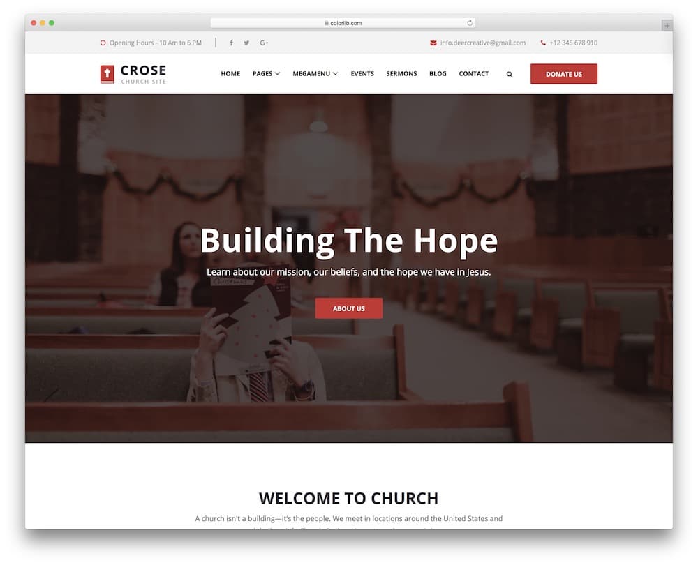 crose free church website template