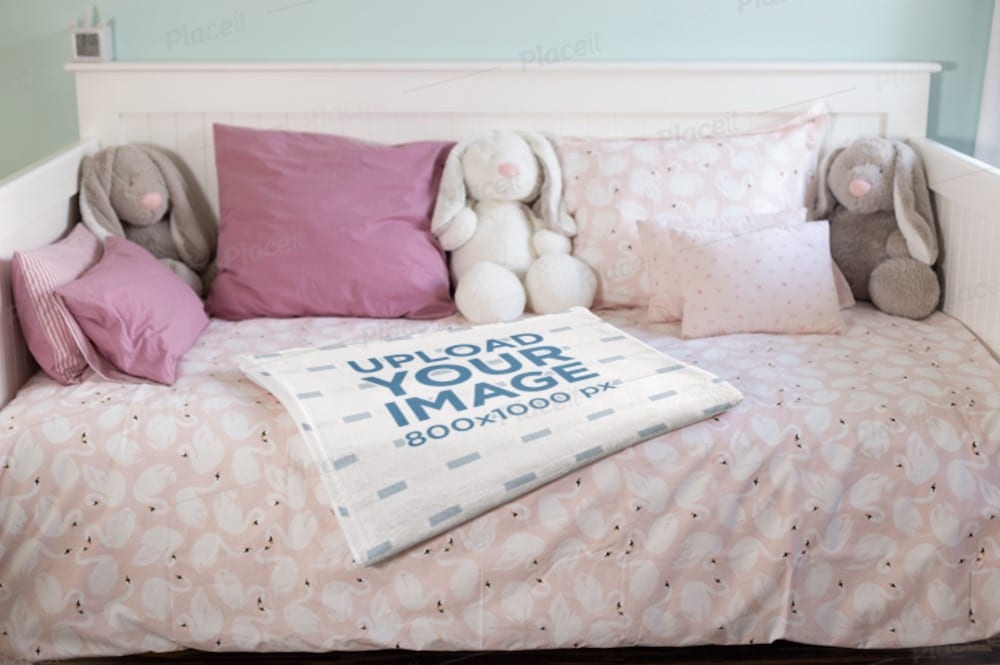 mockup of a soft baby blanket on a bed