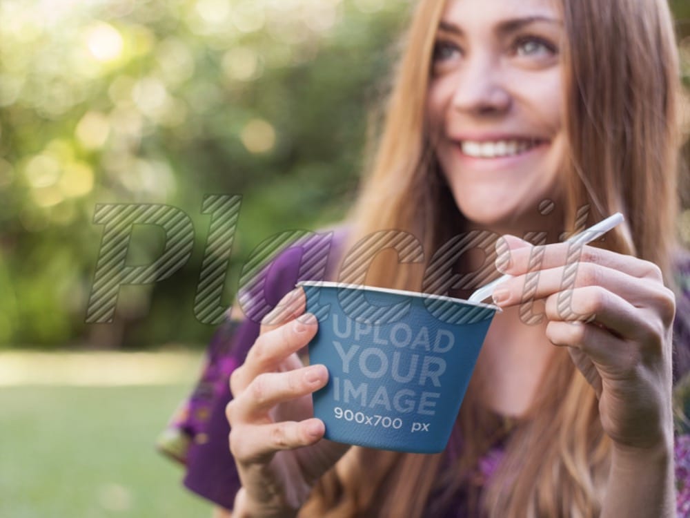 label mockup featuring a girl eating a bowl of soup