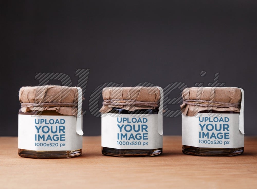 label mockup featuring a set of 3 honey jars