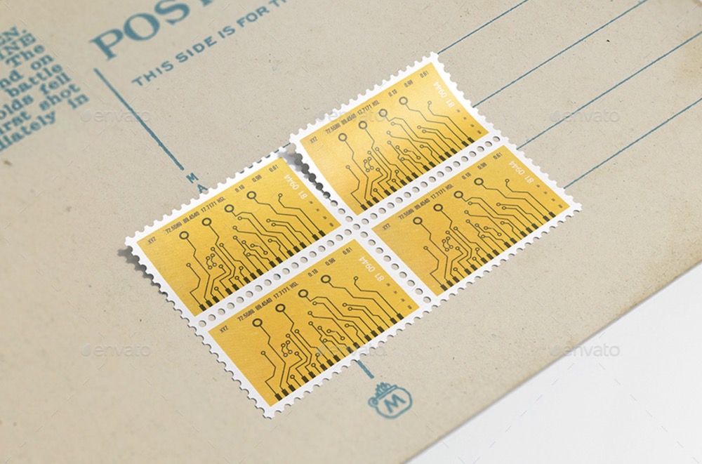 Premium PSD  Triangular mailing stamps mockup