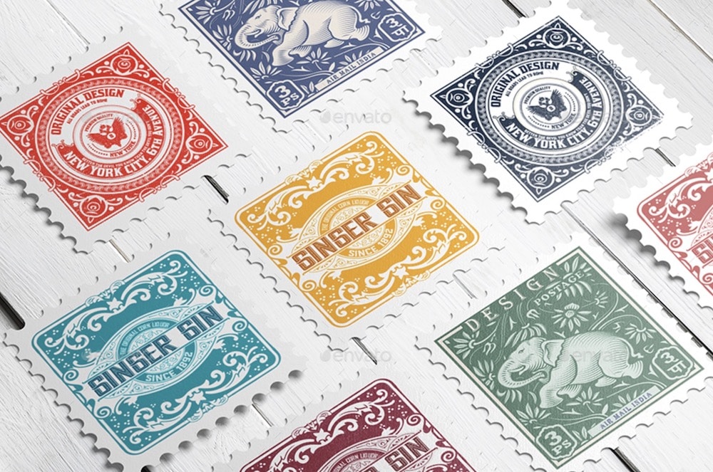 square postage stamps mockup