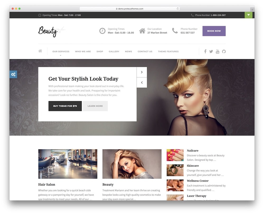 beauty hair salon wordpress theme