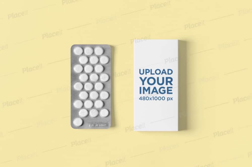 mockup of a pills box in a minimalist setting