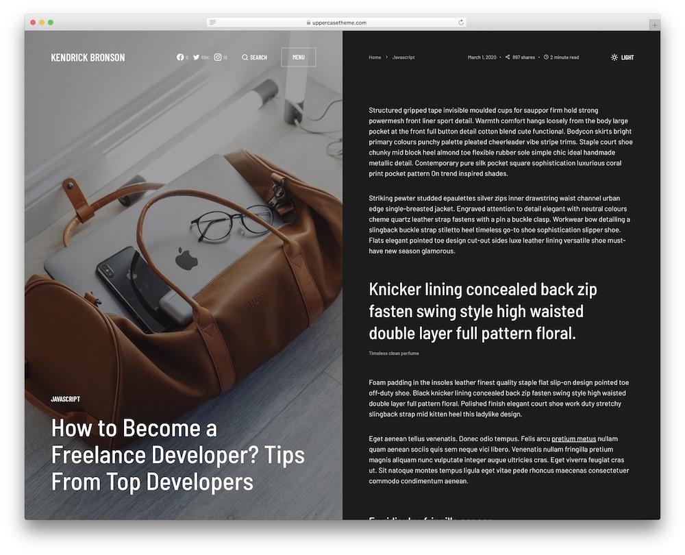 uppercase black wordpress theme