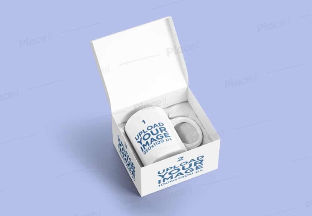 mockup of a square box and coffee mug