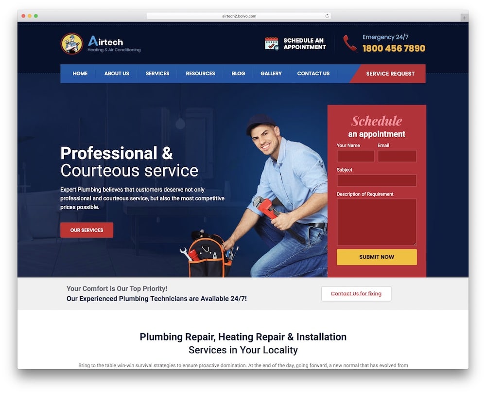 airtech plumber wordpress theme