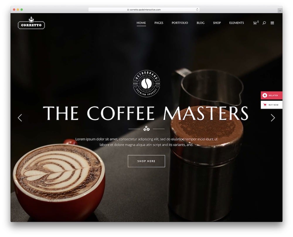 corretto coffee shop wordpress theme