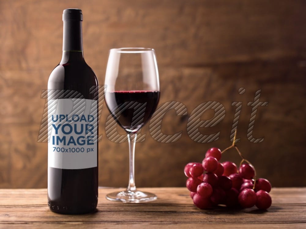 mockup of a red wine on a wooden table