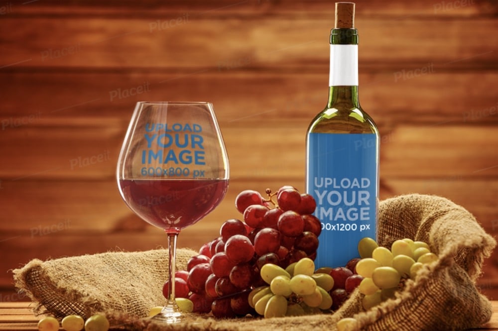 mockup of a wine glass and a bottle