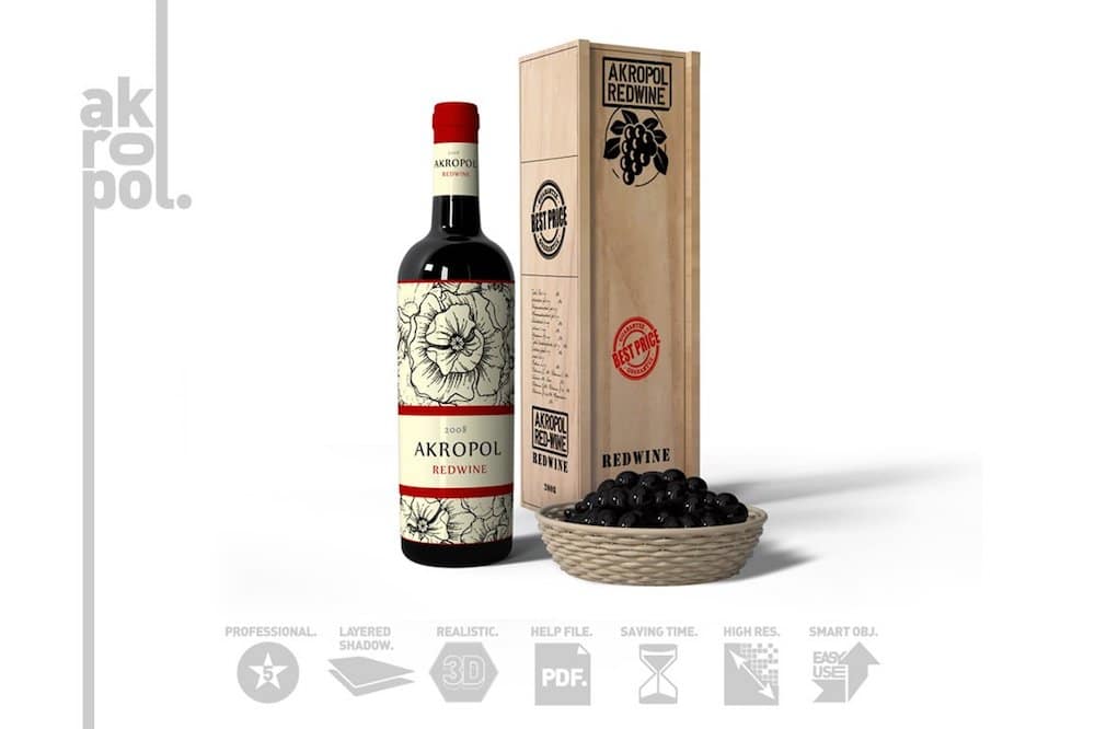 wine bottle and box mockup