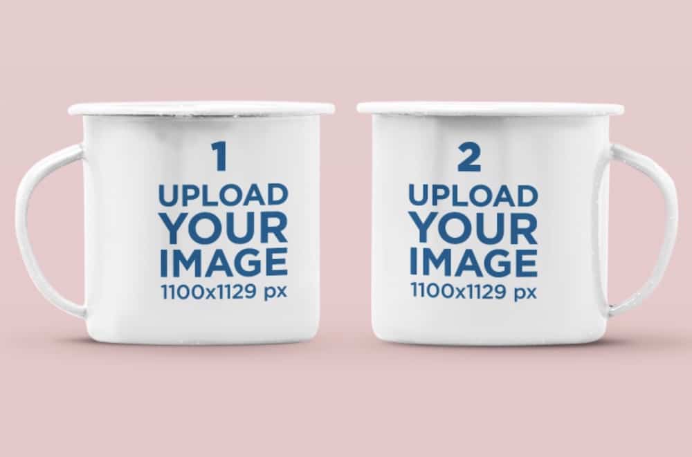 mockup of two 12 oz enamel mugs