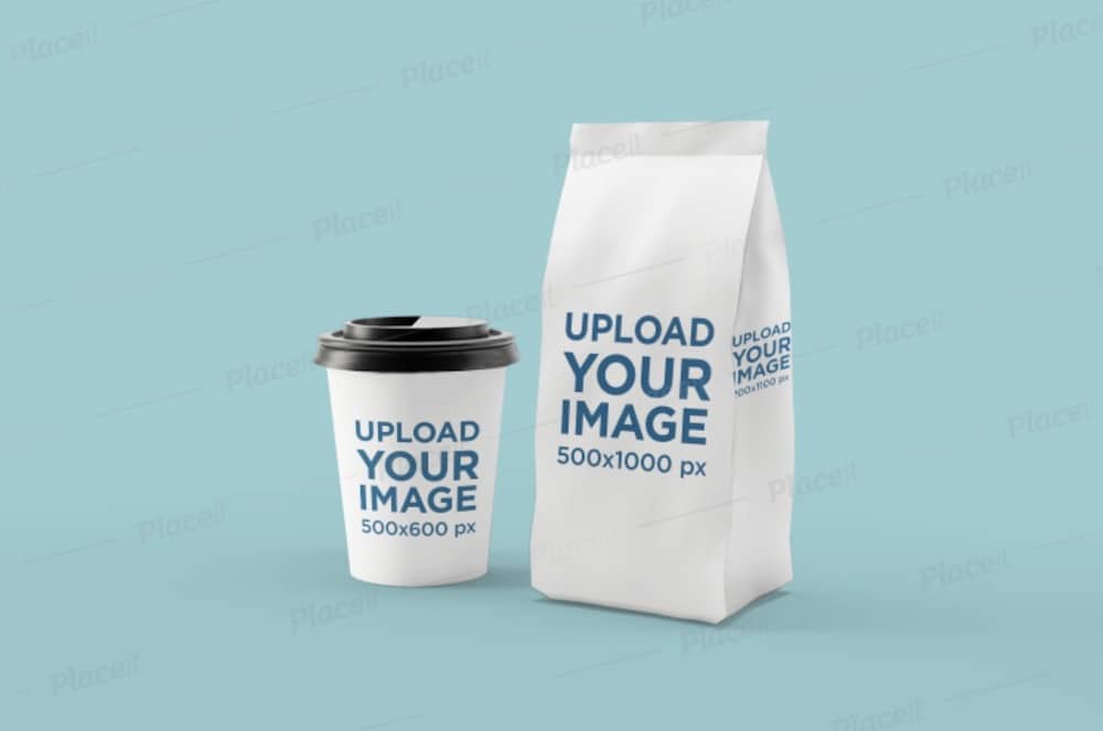 mockup of a coffe cup and packaging