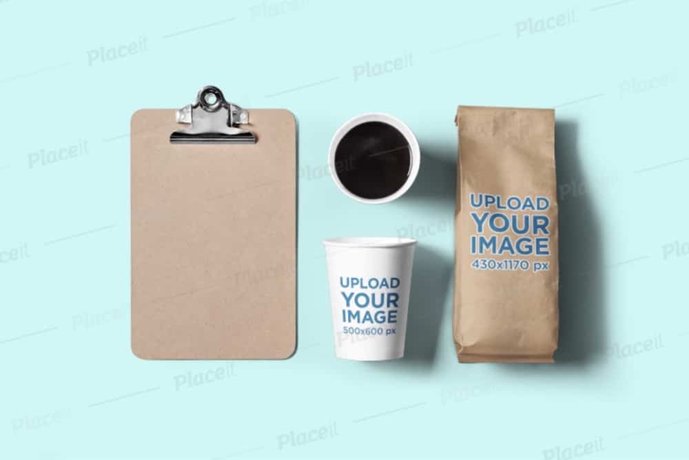 mockup of a coffee cup and a paper bag