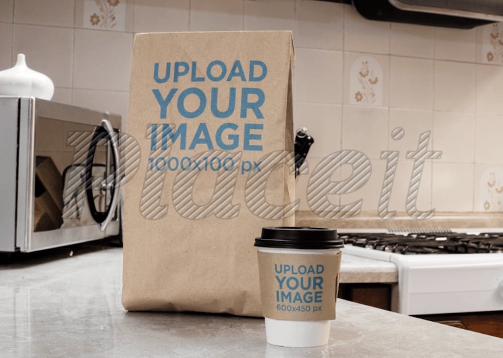 takeaway coffee cup and paper bag mockup