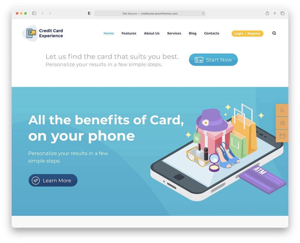 credit card bank credits wordpress theme