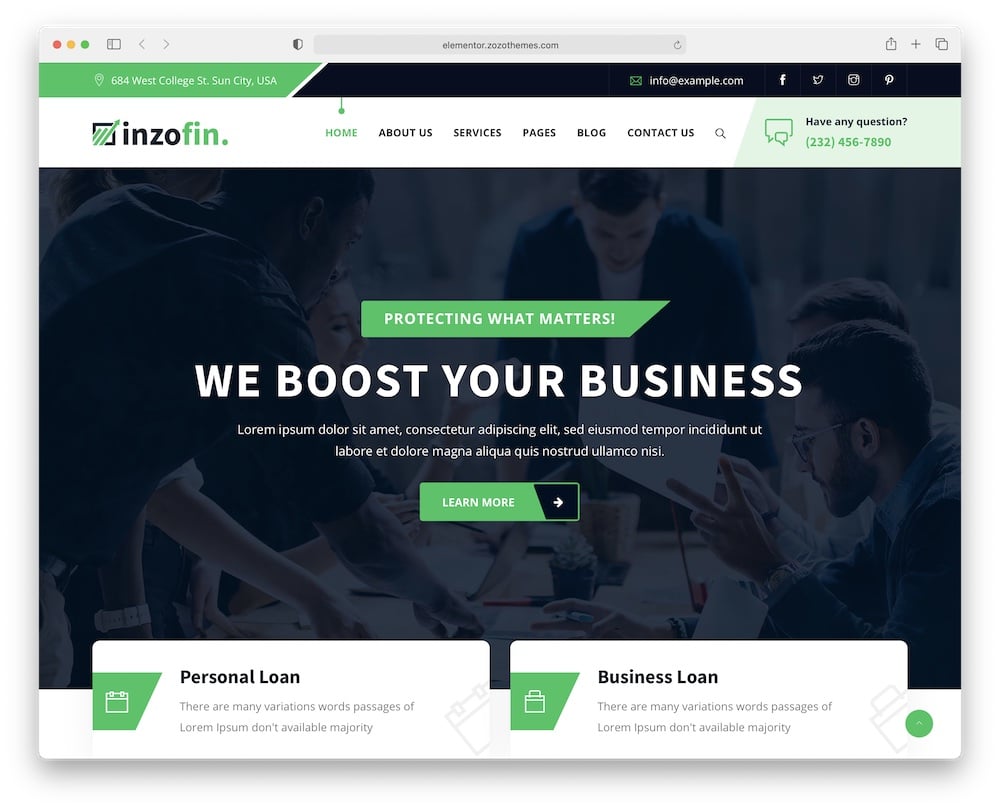 inzofin online banking wordpress theme