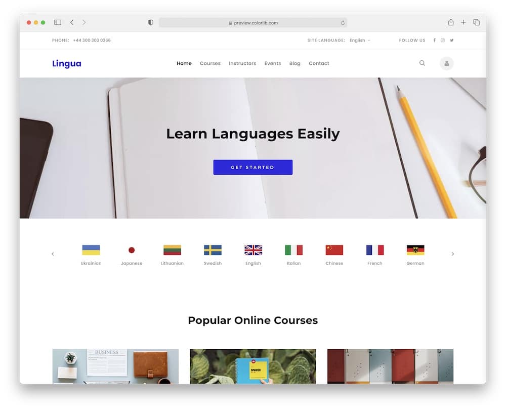 lingua language academy website template