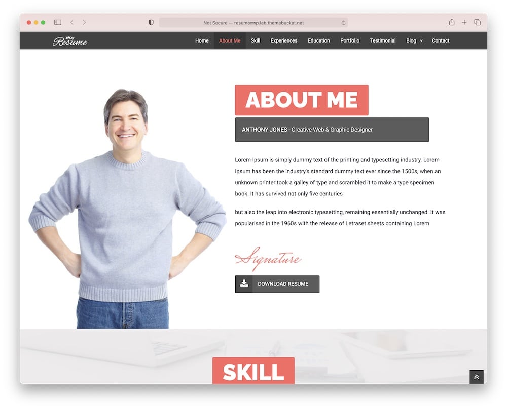 resumex personal profile wordpress theme