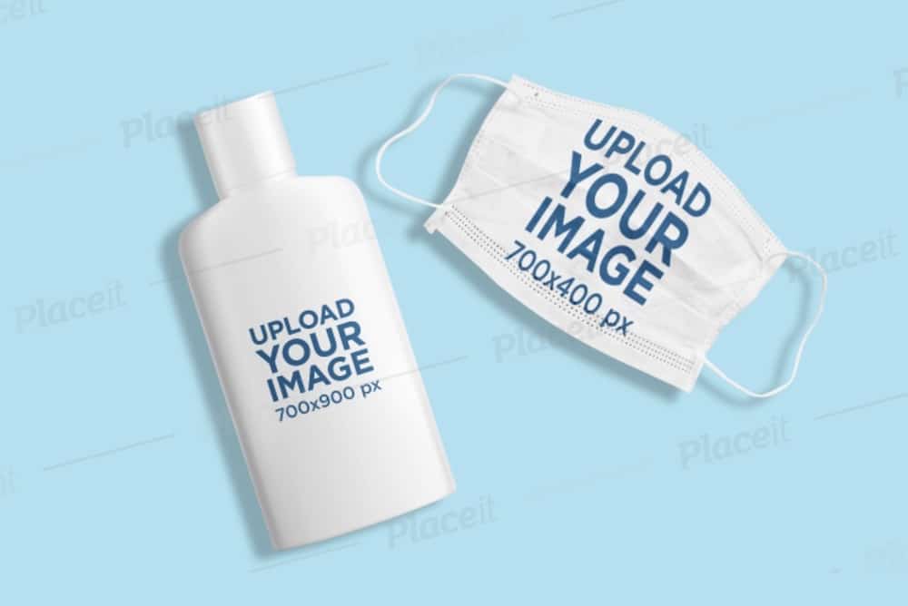 face mask hand sanitizer mockup