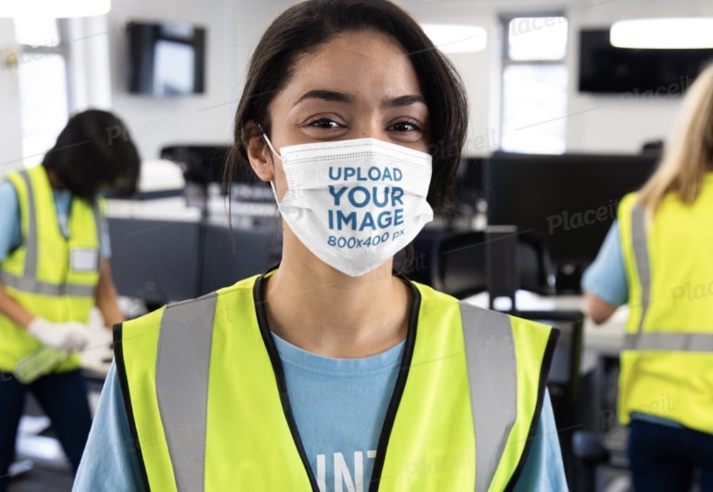 face mask mockup of a cleaning lady