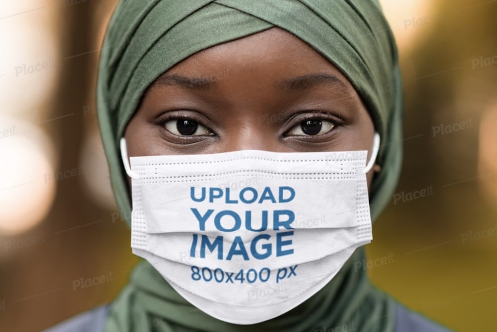 face mask mockup of a woman with a hijab