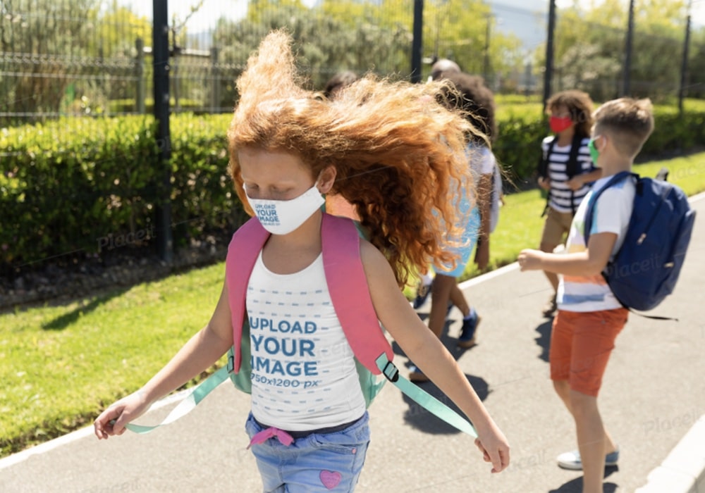 face mask and tank top mockup of a young girl