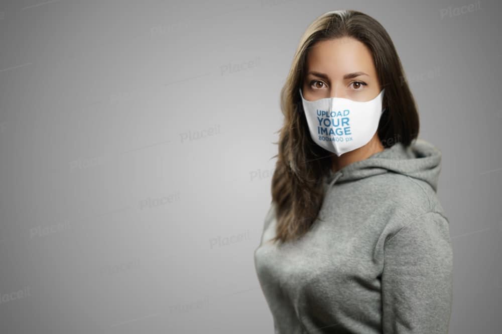 mockup of a woman wearing a face mask