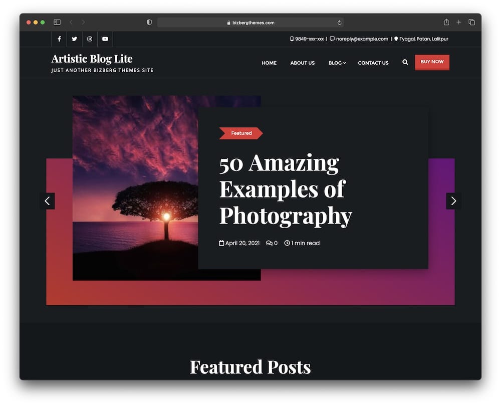 artistic blog free dark wordpress theme