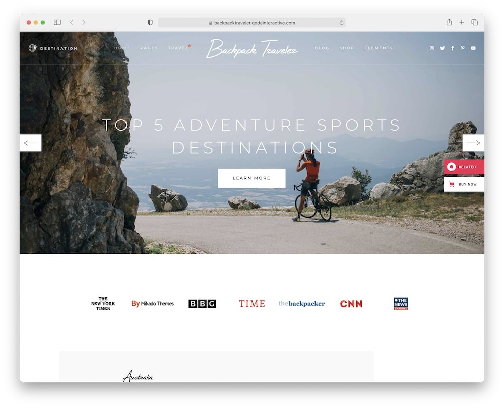 backpack traveler wordpress vlog theme