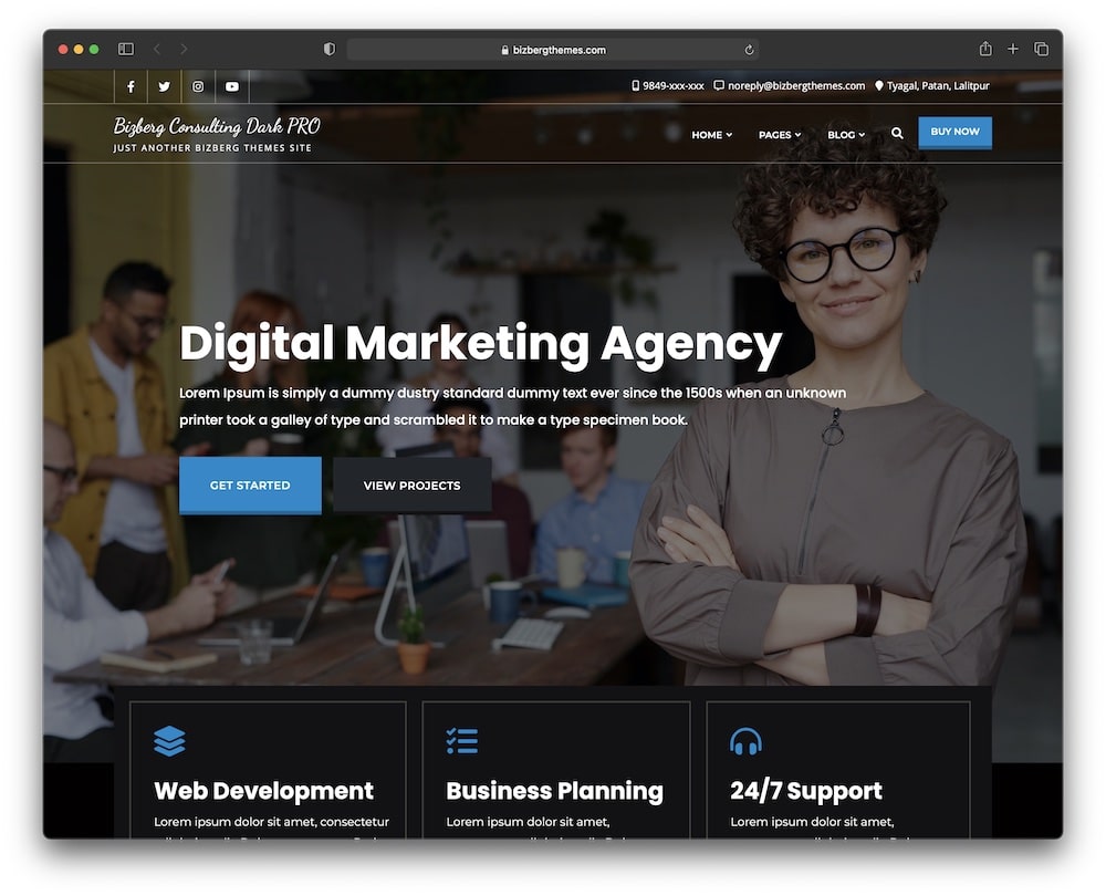 bizberg consulting free dark wordpress theme