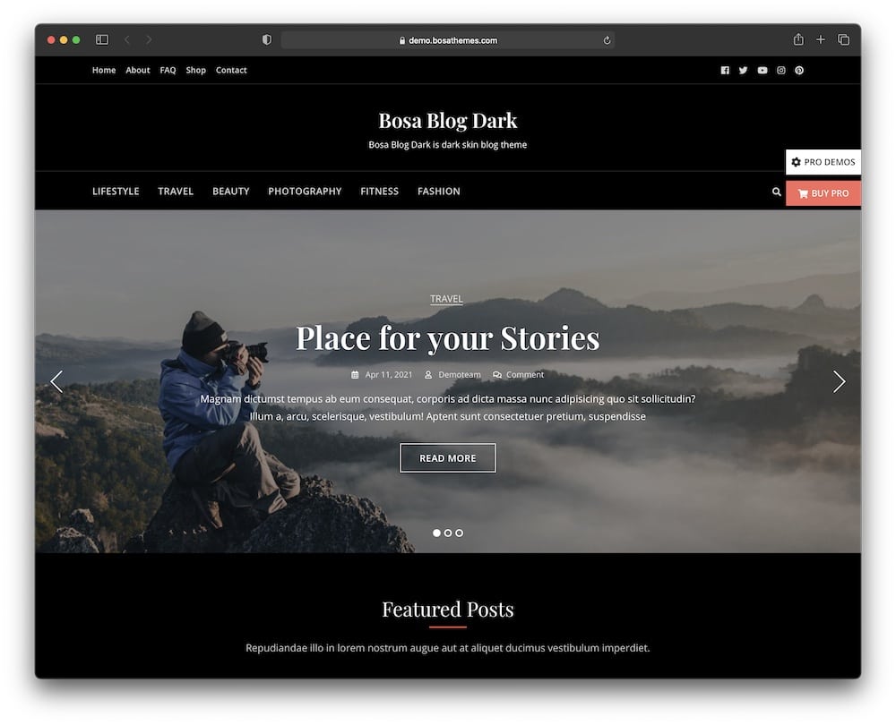 bosa blog free dark wordpress theme