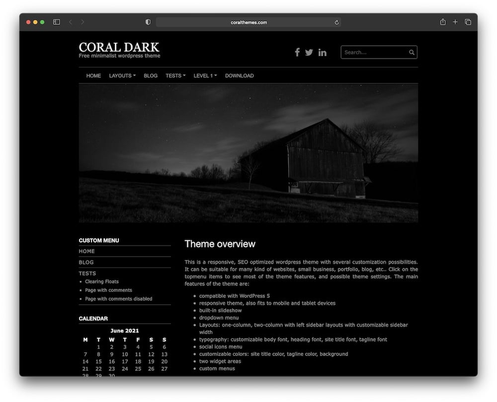 coral free black wordpress theme