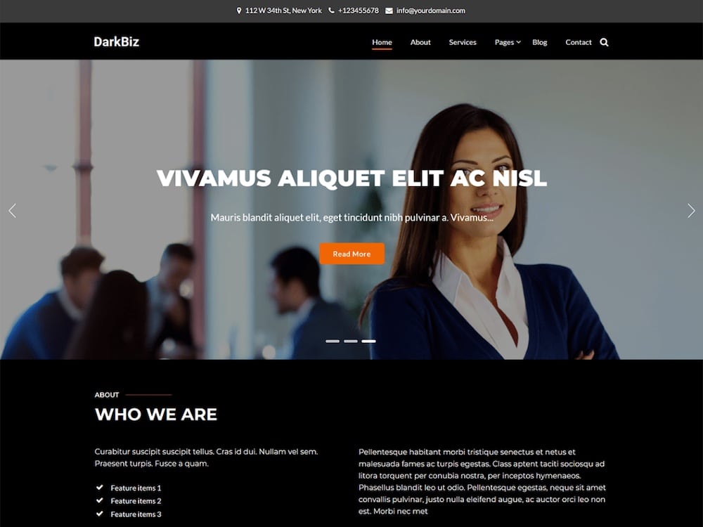 darkbiz free dark business wordpress theme