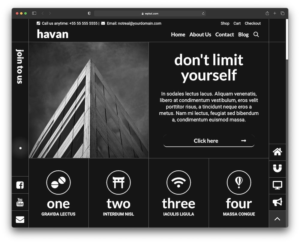 havan free minimal dark wordpress theme