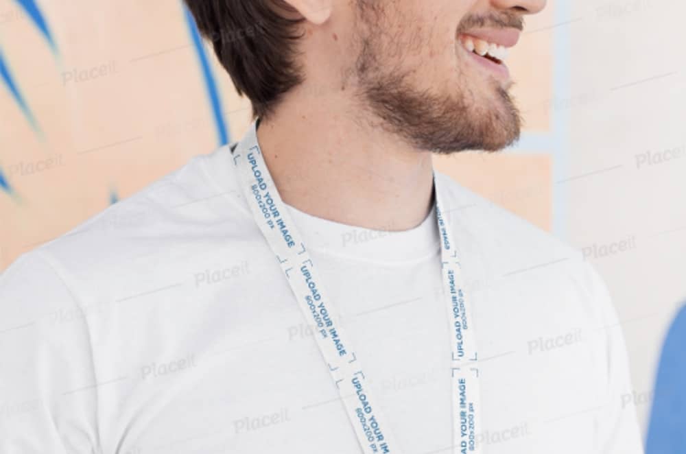 smiling dude with a lanyard mockup