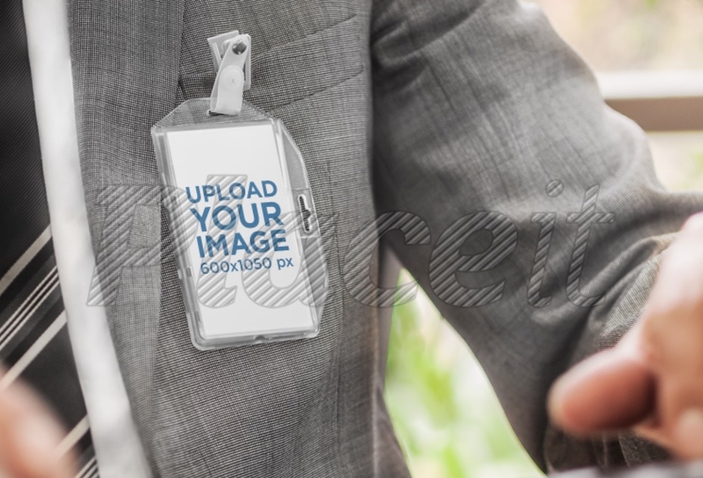 man with badge holder mockup