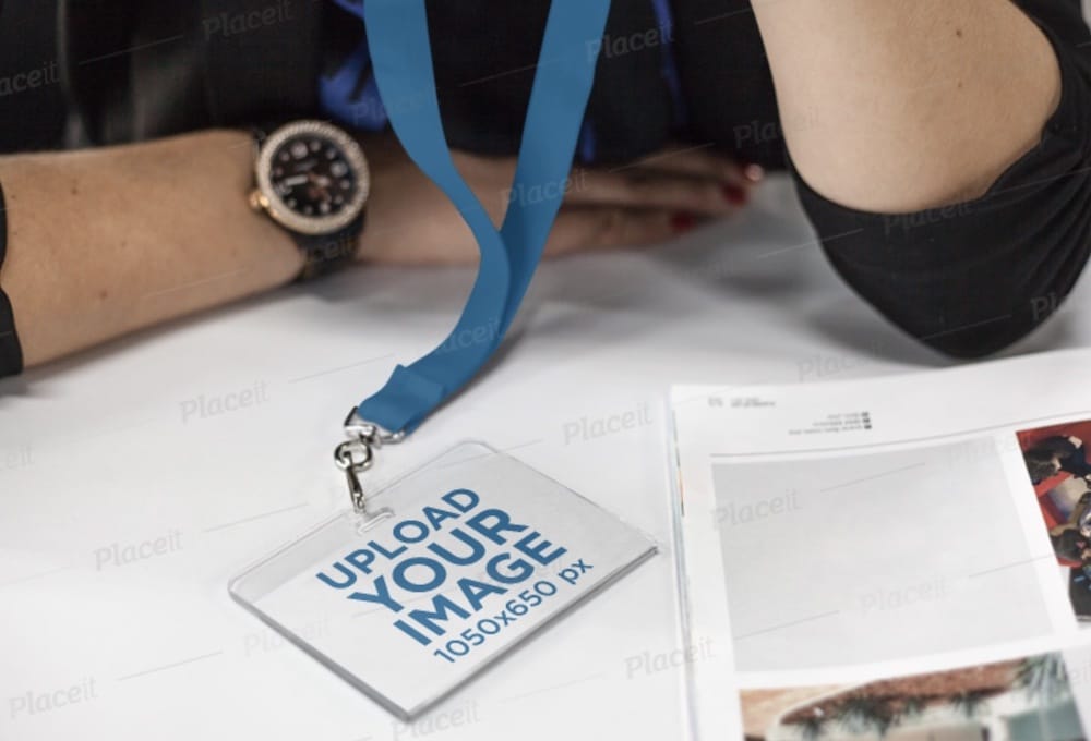 woman wearing a badge holder at the office