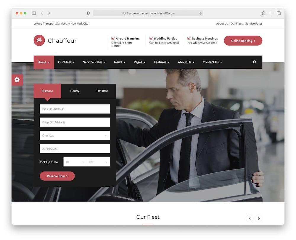 chauffeur taxi transport wordpress theme