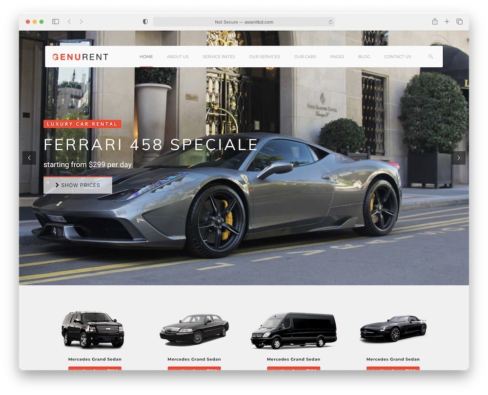 genurent car hire wordpress theme