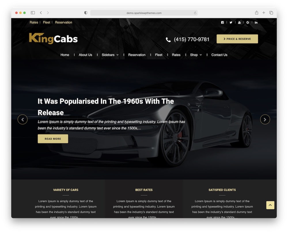 kingcabs free taxi wordpress theme