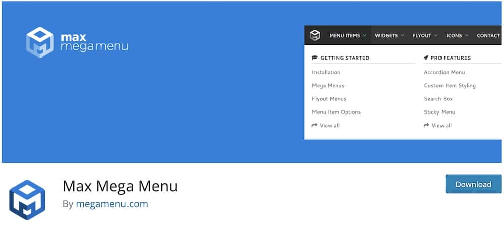 max mega menu free wp plugin