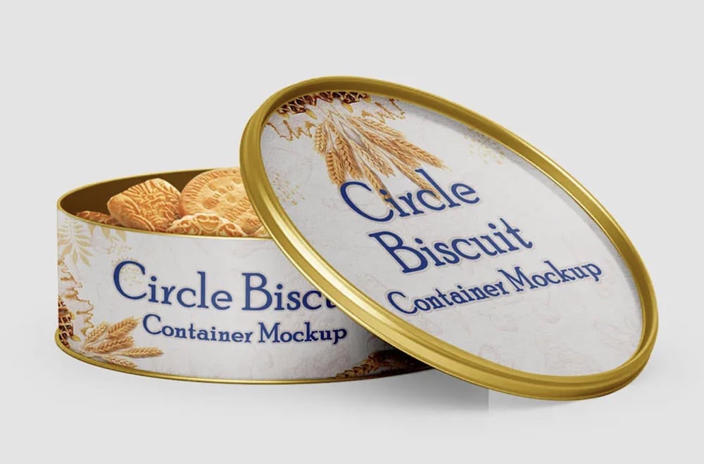 circle biscuit and cookies tin box mockup