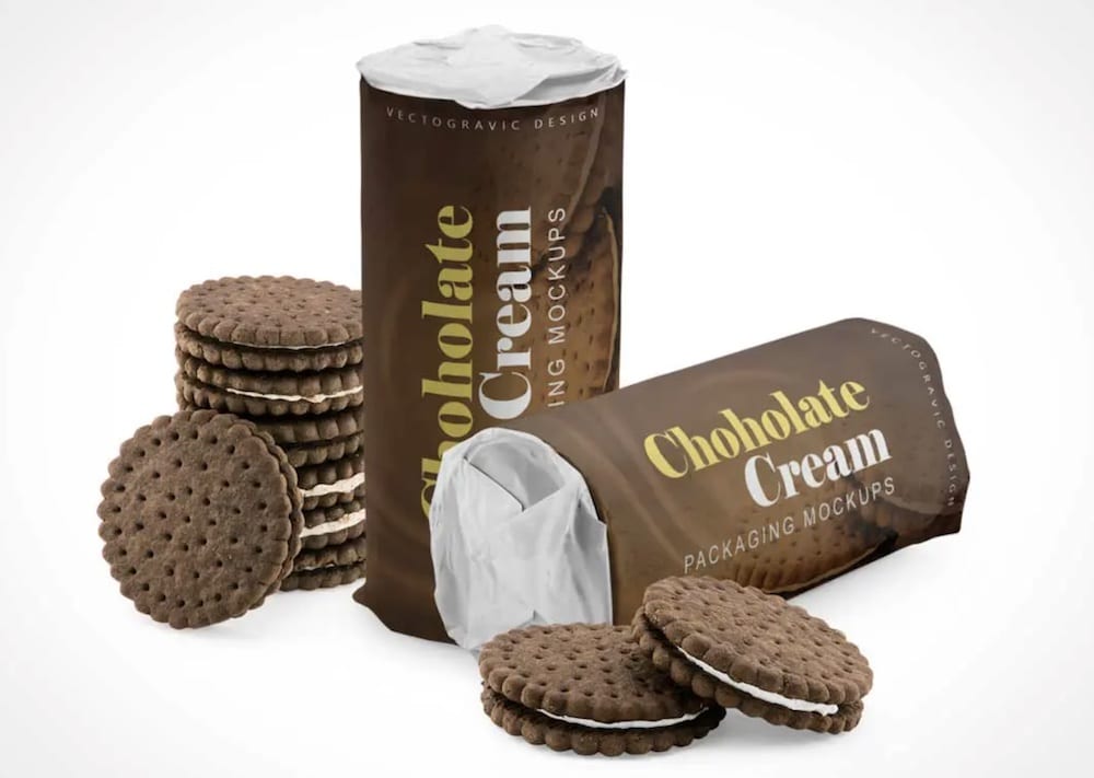 free chocolate cookies packaging mockup