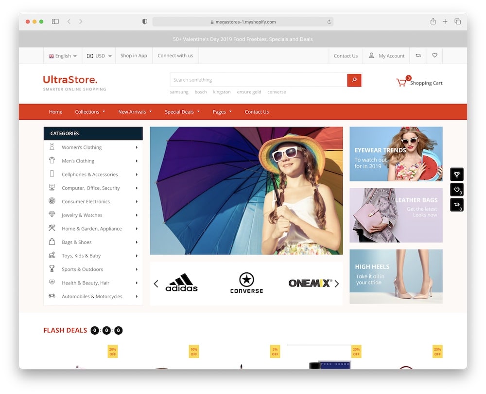 ultrastore mega menu responsive shopify theme