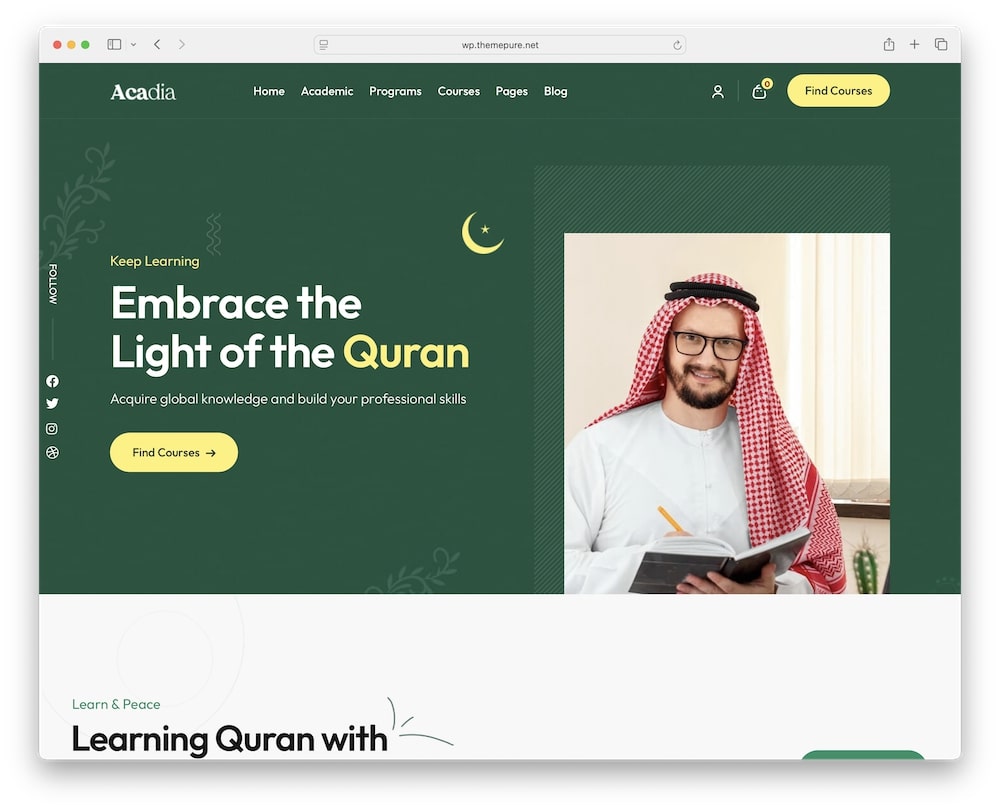 acadia wordpress theme for education university elearning websites