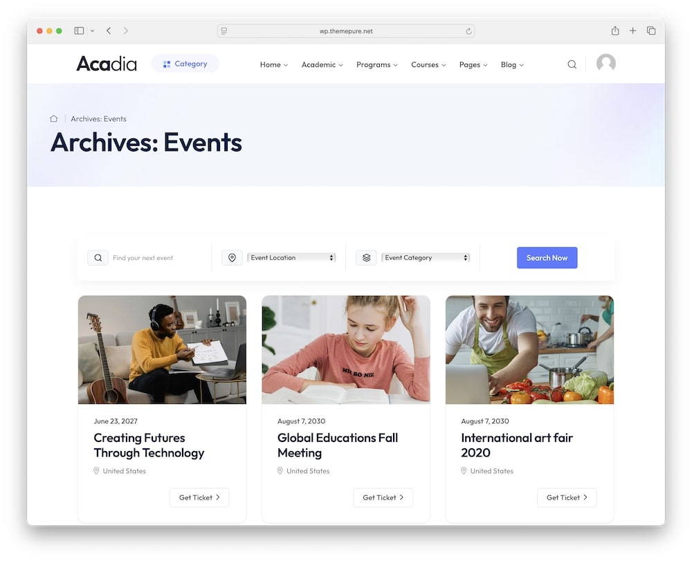acadia wordpress theme test