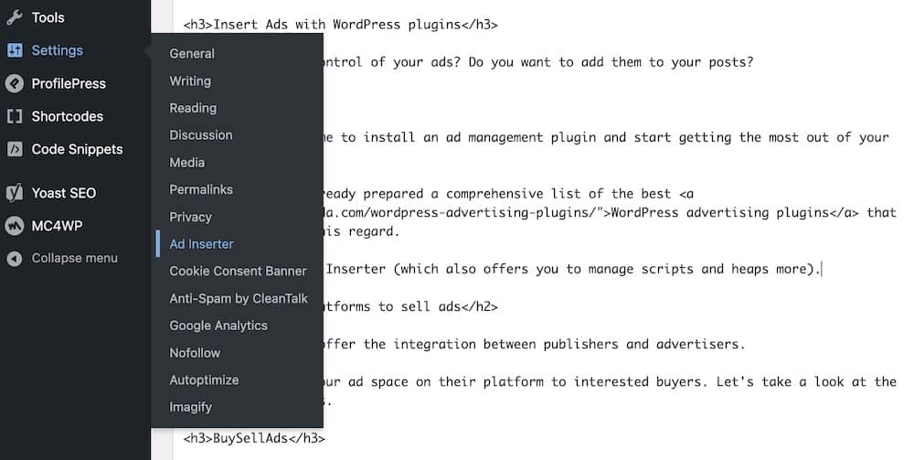 add wordpress ads with ad inserter