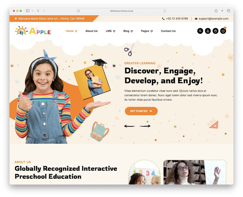 aforapple wordpress theme for kids education and lms