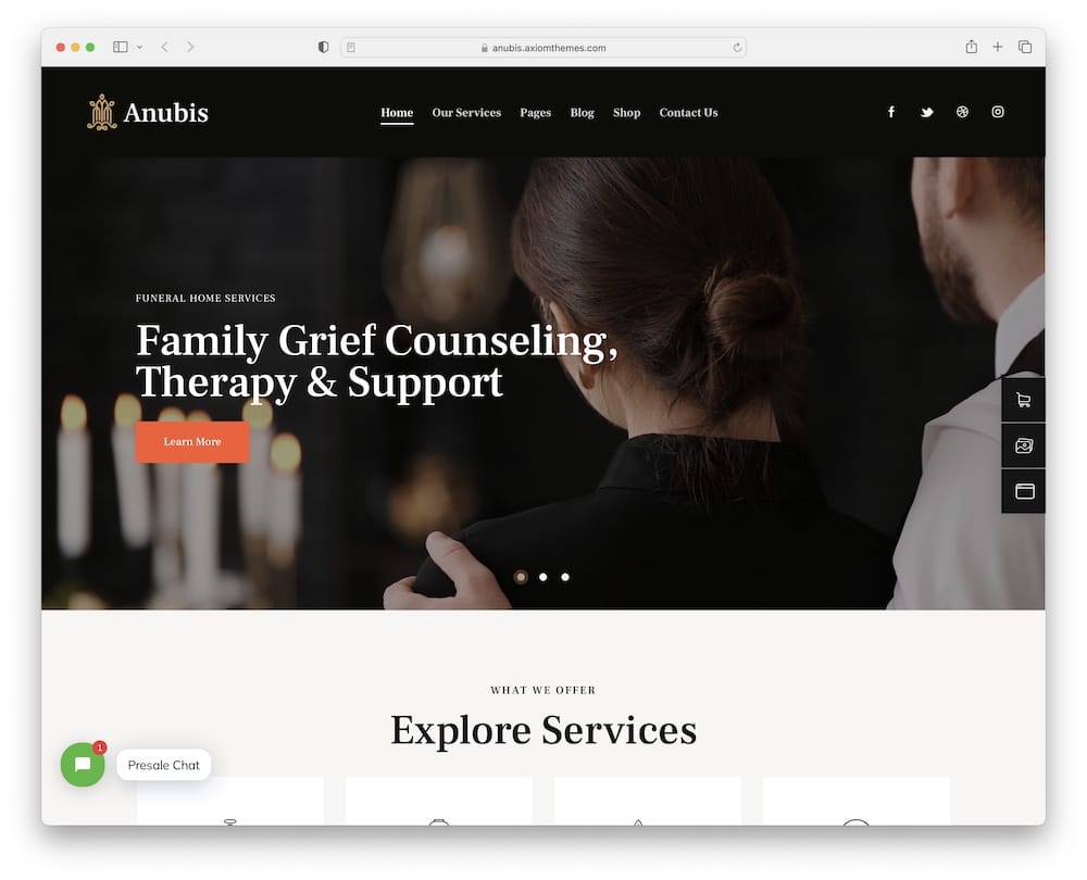 anubis funeral burial services wordpress theme